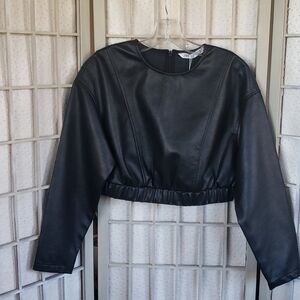 Zara black long sleeve faux leather crop top S
